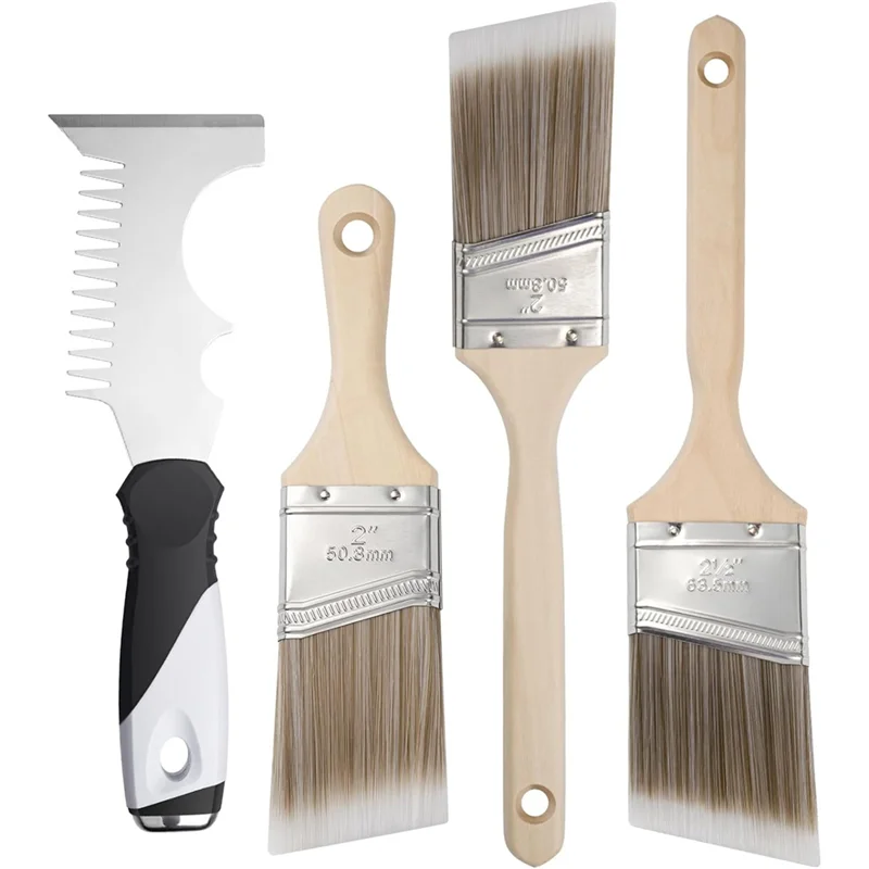 

Набор кистей ABVA-Paint Brush из 4 предметов с расческой для краски, короткая и длинная ручка длиной 2 дюйма, угловые кисти 2,5 дюйма, роликовая кисть для шкафа
