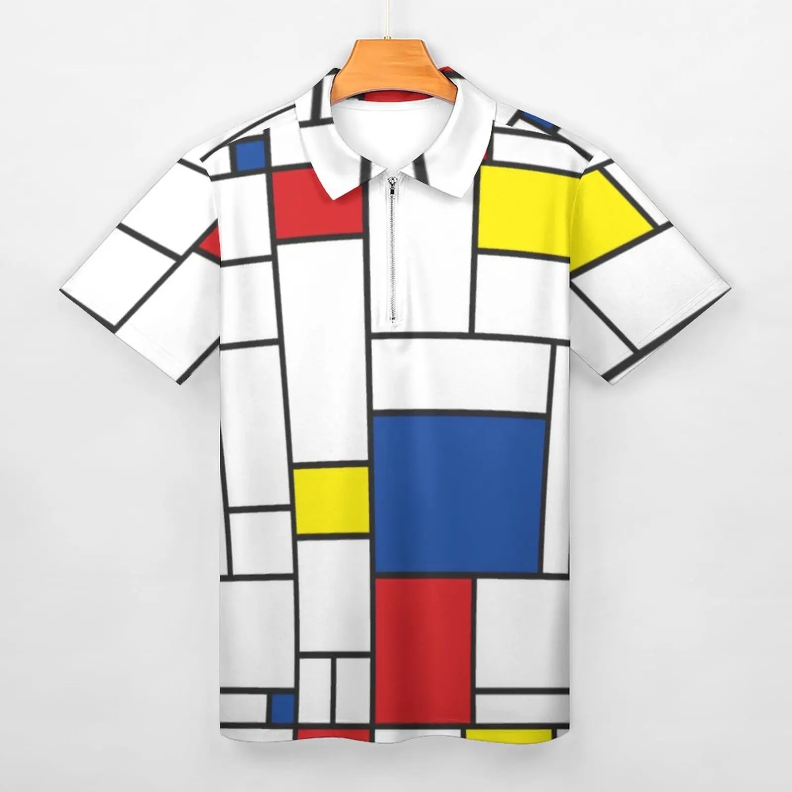 Retro Mondrian Plaid Casual T-Shirts Mondrian Modern Art Polo Shirts Collar Y2K Shirt Men Graphic Clothes 4XL 5XL 6XL