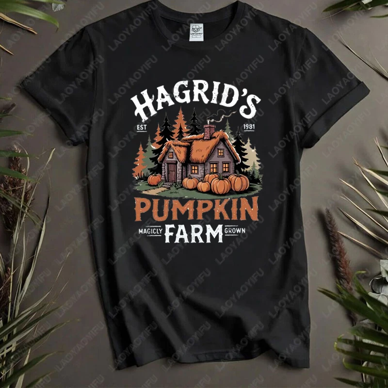 Hagrid calabaza otoño hombres mujeres ropa de algodón mago parche de Halloween Linda camiseta de otoño granja mágica acogedor mago Casual tops regalo