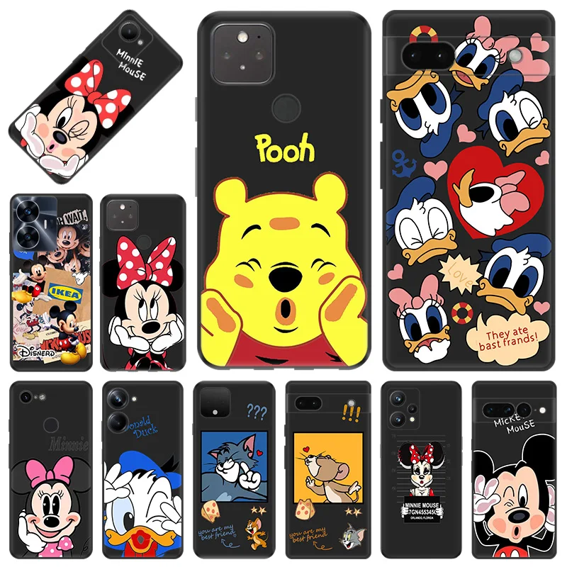 Phone Case for Pixel 8 Pro 8a 7a 6a 8 Motorola G200 Edge 40 30 20 One Fusion Winnie the Pooh Mickey Mouse Black Anti-Drop Cover