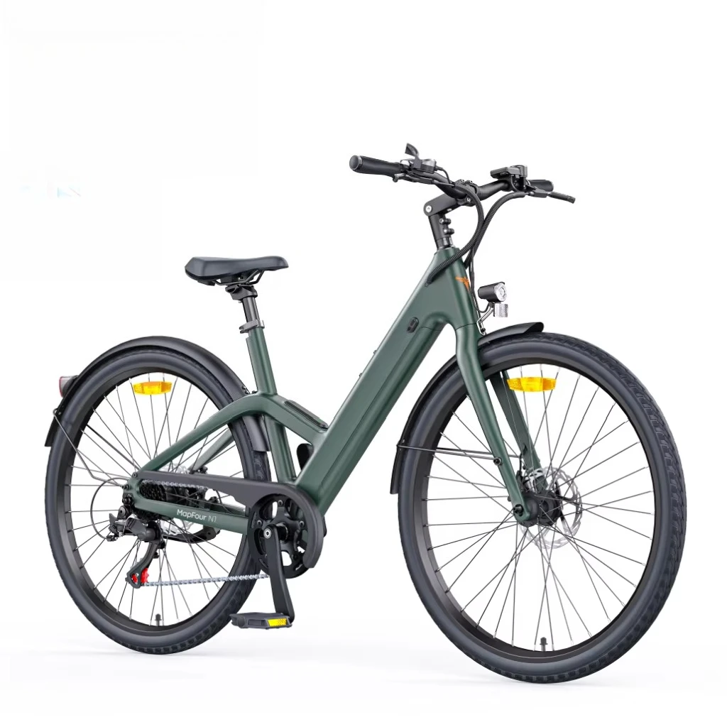 EU UK Stock Mid-drive Carbon City E-bike 250W 36V10AH  Headlight Walkthrough Step-thru Electric Hybrid City Bike