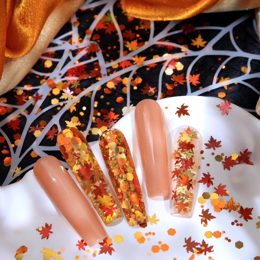 5 جرام الذهب مابل ليف الترتر الأظافر مواد الديكور خريف شتاء لامع بريق مسمار الفن سحر عيد الميلاد مانيكير DIY لوازم