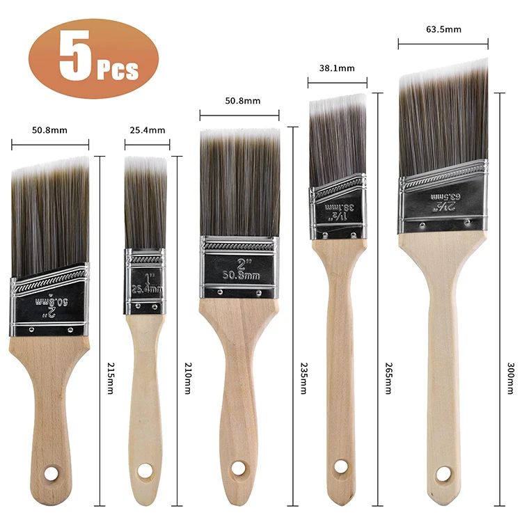 Wooden Handle Paint Brushes Set Synthetic Wall Paint Brush 2.5 Inch Angle 2 Inch Flat Paint Brush For Wall Painting