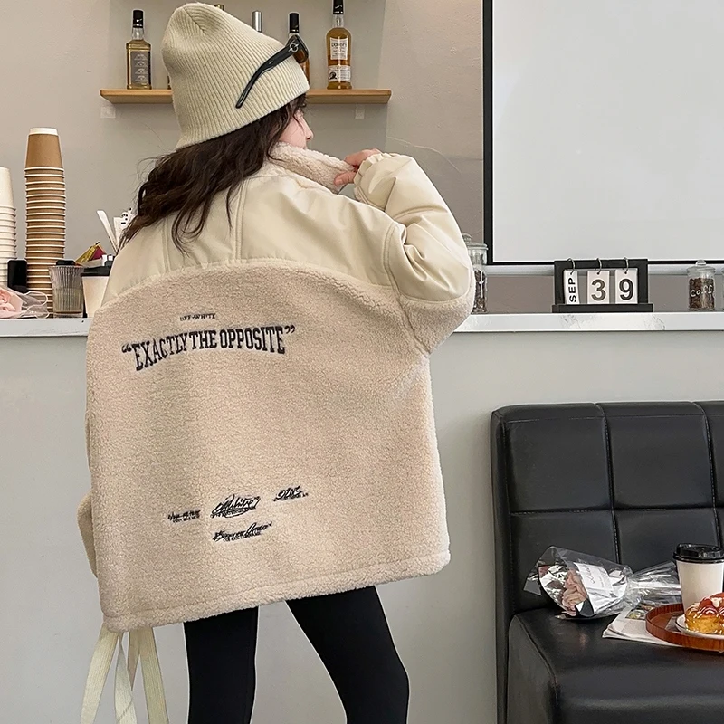 2025 winter children's embroidered wool sweater top new style imitation wool girls' sports jacket outdoor warm boys' cotton coat