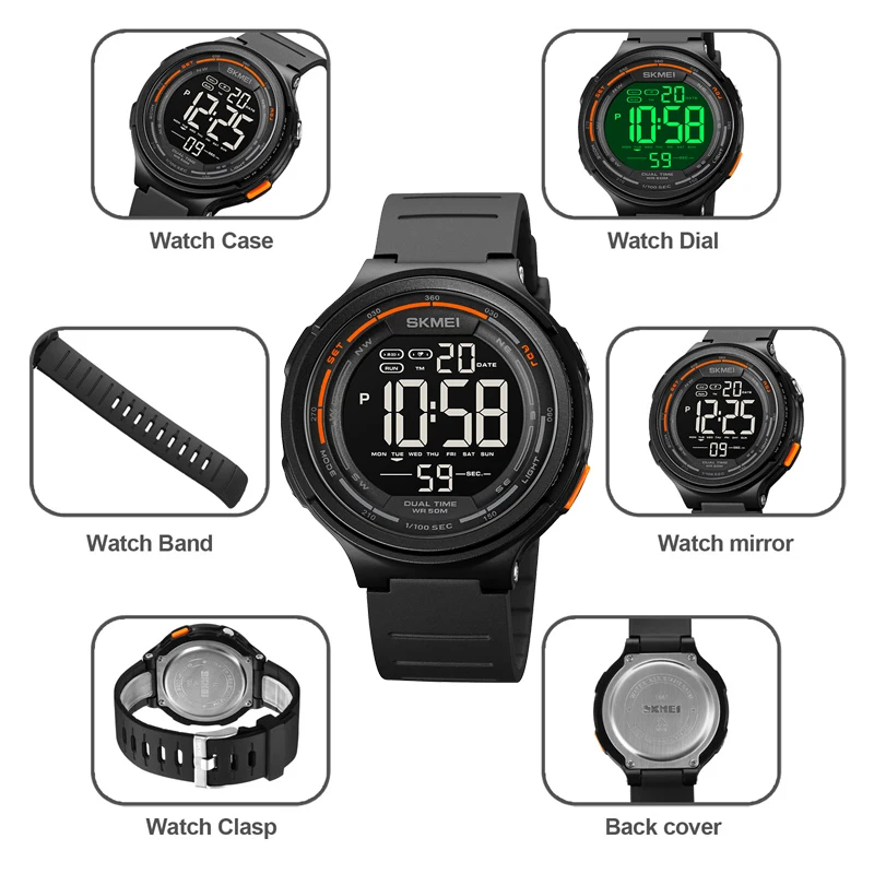 

Skmei Military Dual Time Men's Digital Sports Watches 50M Waterproof LED Chronograph Wristwatch Male Alarm Clock reloj hombre