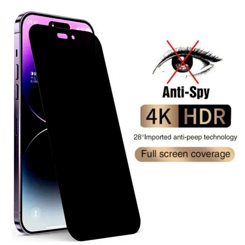 Protector de pantalla de vidrio templado antiespía para iPhone, película de privacidad 100D para Iphone 14, 13, 12 mini, 11 Pro, Xs Max, X, XR, 7,