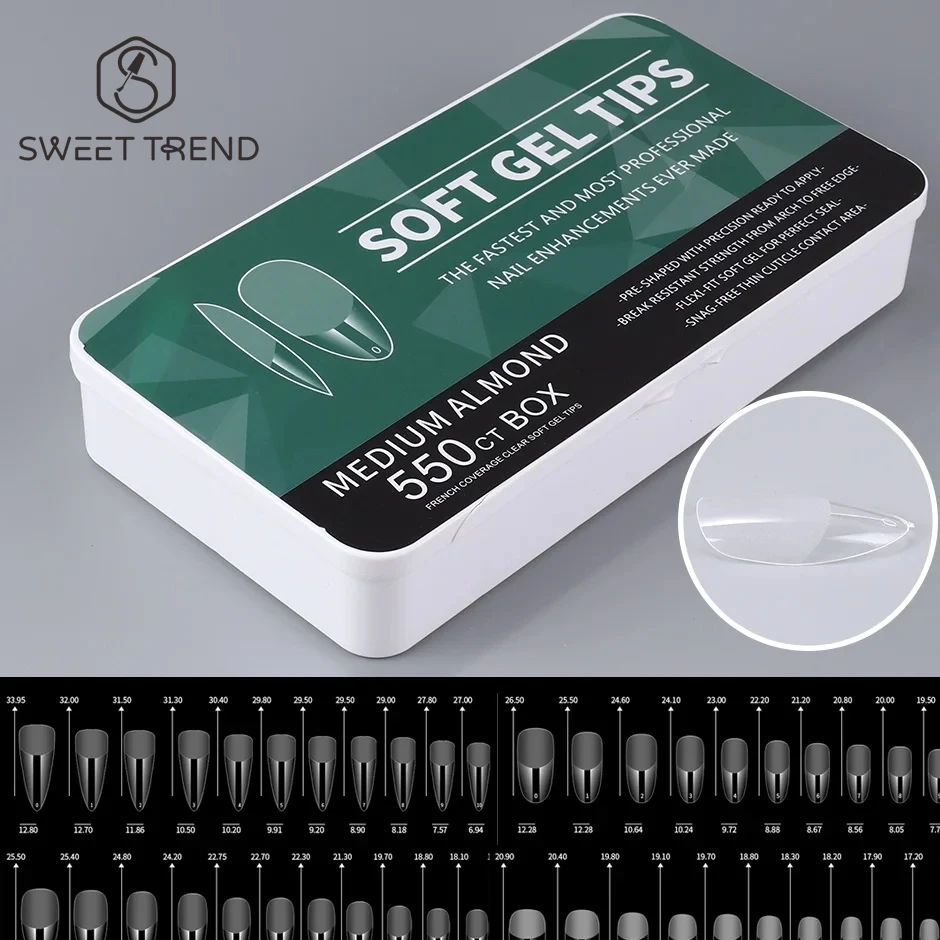 

550 шт. мягких гелевых типсов для ногтей: средние, короткие, в форме миндаля и катафалка, матовые, для наращивания, акриловые, накладные, для французского маникюра, декоративные