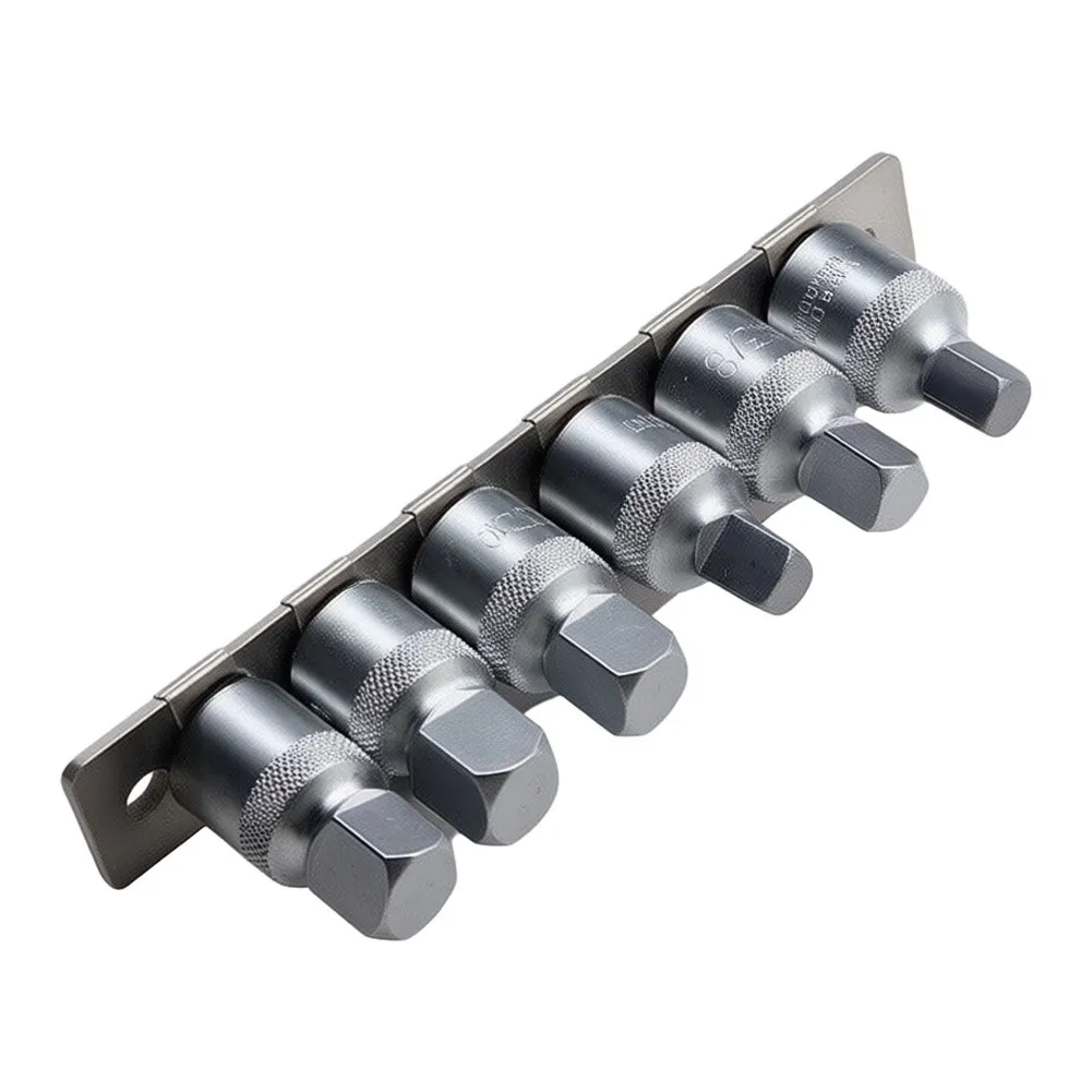 6-Piece Square Oil Sump Drain Plug/ Key Set 8-14mm & 3/8 1/2 Inch Socket Wrench Remover For Auto Transmission Repair With Storag