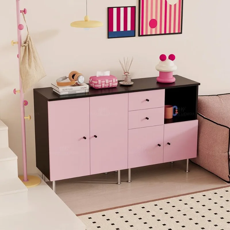 Dopamine pink side cabinet niche design household storage storage cabinet living room entrance decorative cabinet