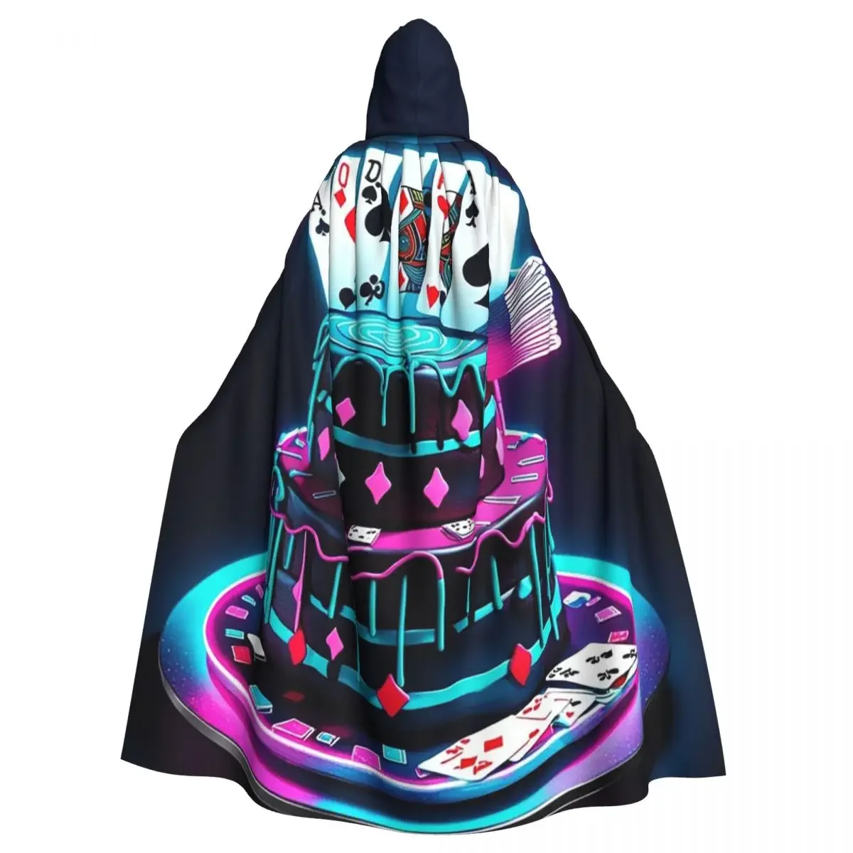 Poker Cards Cake Long Hooded  Witch Medieval Costume Cosplay Cape HalloweenVampire Adult Unisex