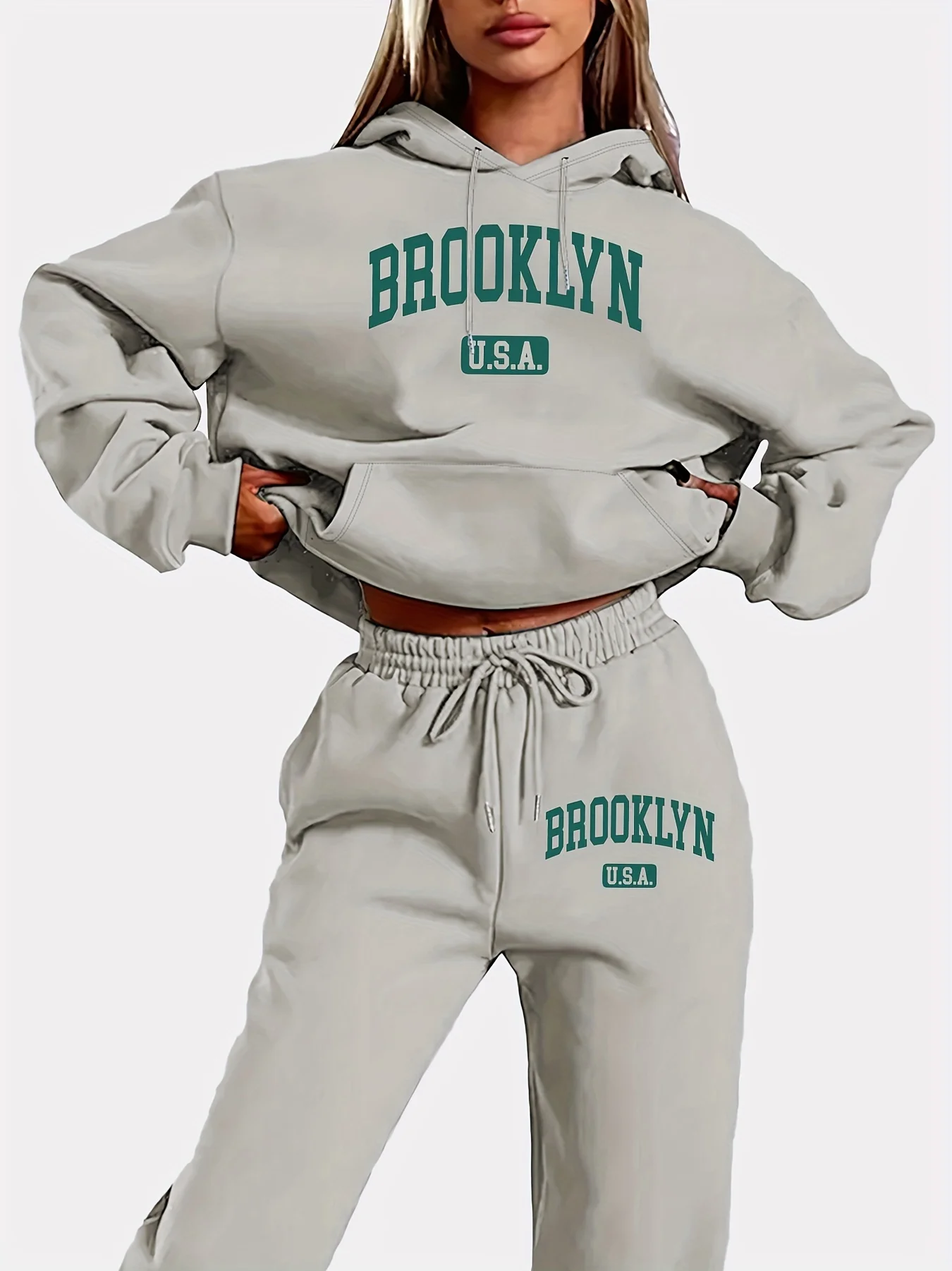 Conjunto de sudadera con capucha y pantalones de chándal con estampado de letras para mujer, manga larga, sudadera con capucha, conjunto casual de 2 piezas, ropa urbana, 2026