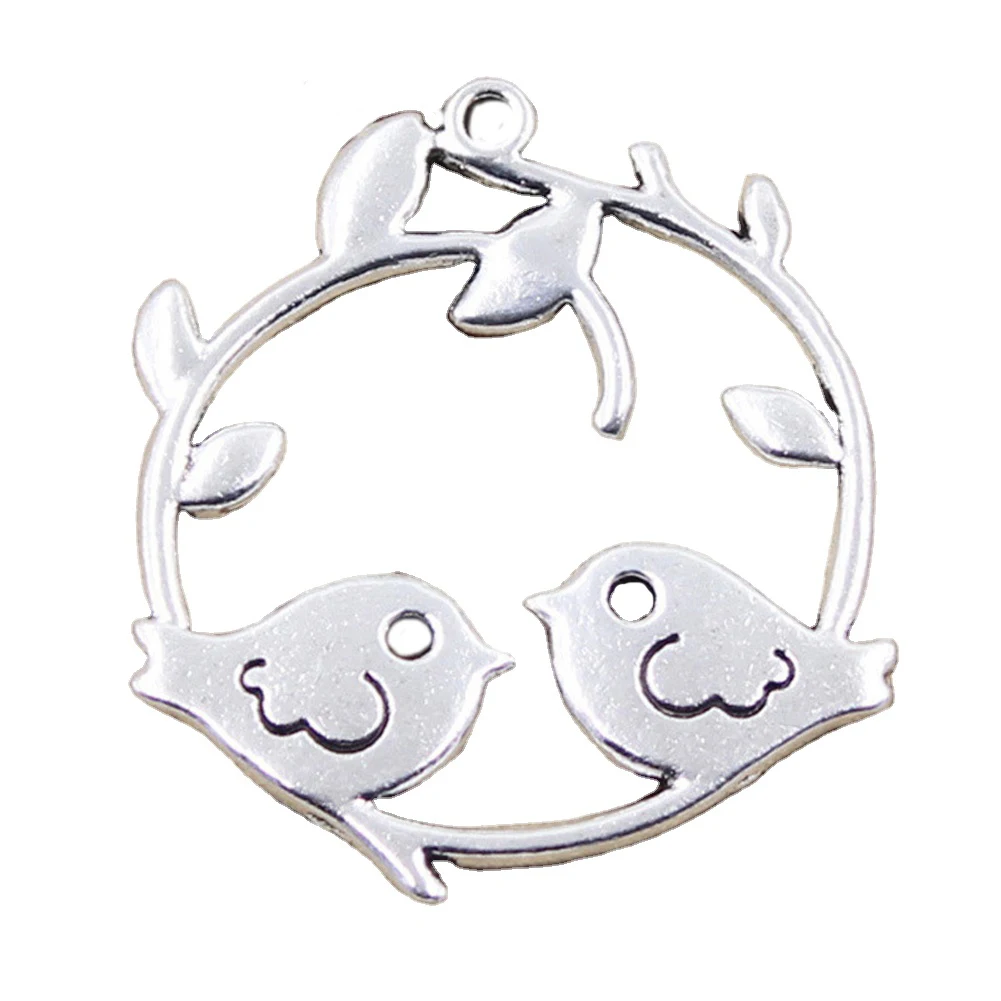 2pcs Charms Lover Bird Branch 38x41mm Antique Silver Color Pendants Making DIY Handmade Tibetan Finding Jewelry