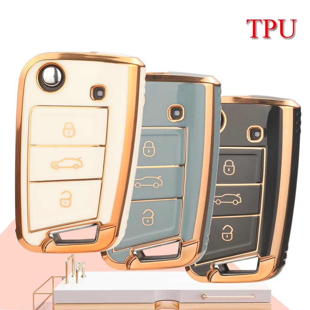 

jingyuqin 10PCS TPU Car Flip Key Cover For Volkswagen VW Golf 7 MK7 Skoda Octavia A7 Polo Key Portect Case Folding Flid