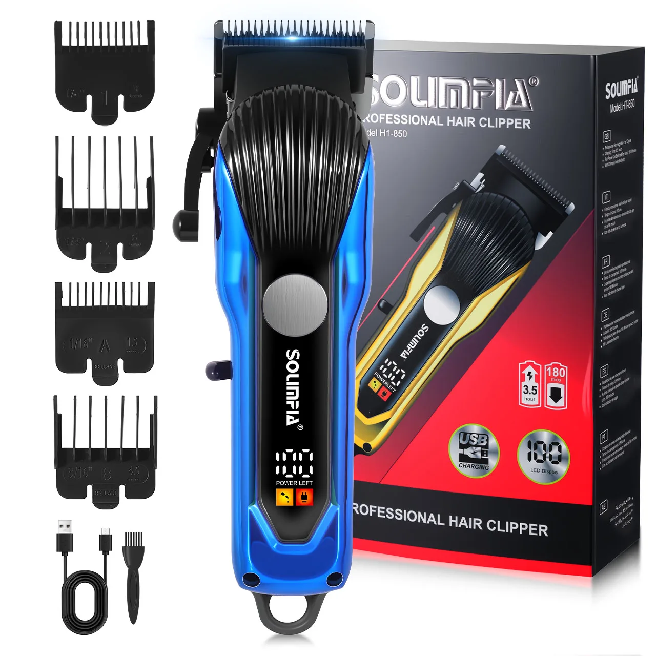 Solimpia Electric Hair Clipper with LCD Digital Display Rechargeable Barber Shop Haircut Machine Adjustable Distance Trimmer