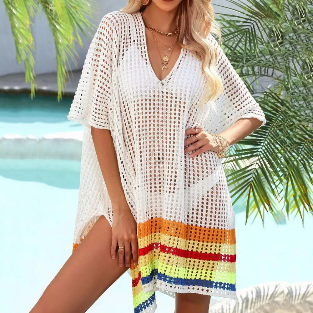 Strand-Vertuschung für Damen, Tunika, Sommer-Sonnenkleid, Damen-Outfits, Kleider, weißer Plüsch, Badeausgänge, Strandmode, 2025, Vertuschungen