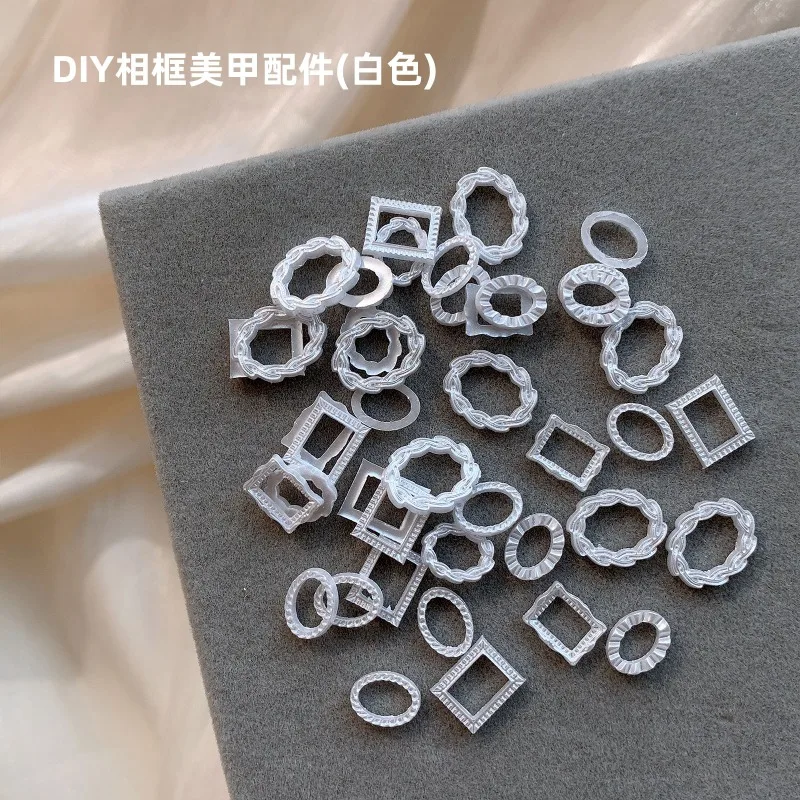 50Pcs Resin Hollow Frames Nail Art Accessories 3 Colors Nail Art Charms 2 Shapes Retro Manicure Nail Decorations 3D Decals