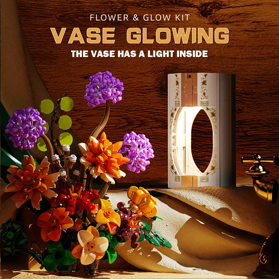 Romantic Rose Bouquet Luminous Vase Building Blocks Eternal Flower