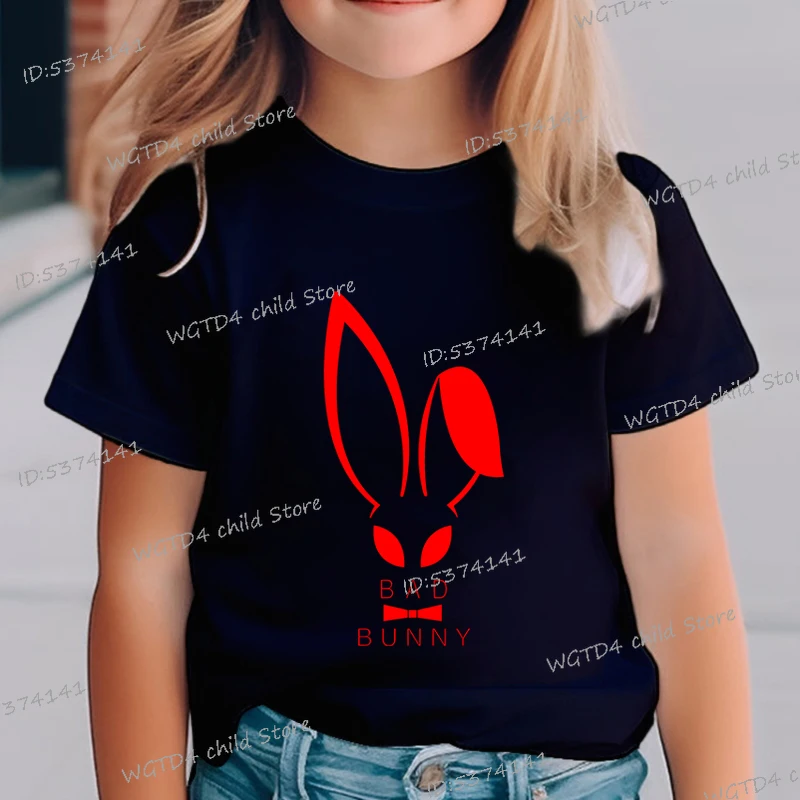 Kids Bad Bunny T Shirt Red Wicked Rabbit Print T-shirts Round Neck Funny Short Sleeve Happy Easter New Boys Girls Animal Tshirt