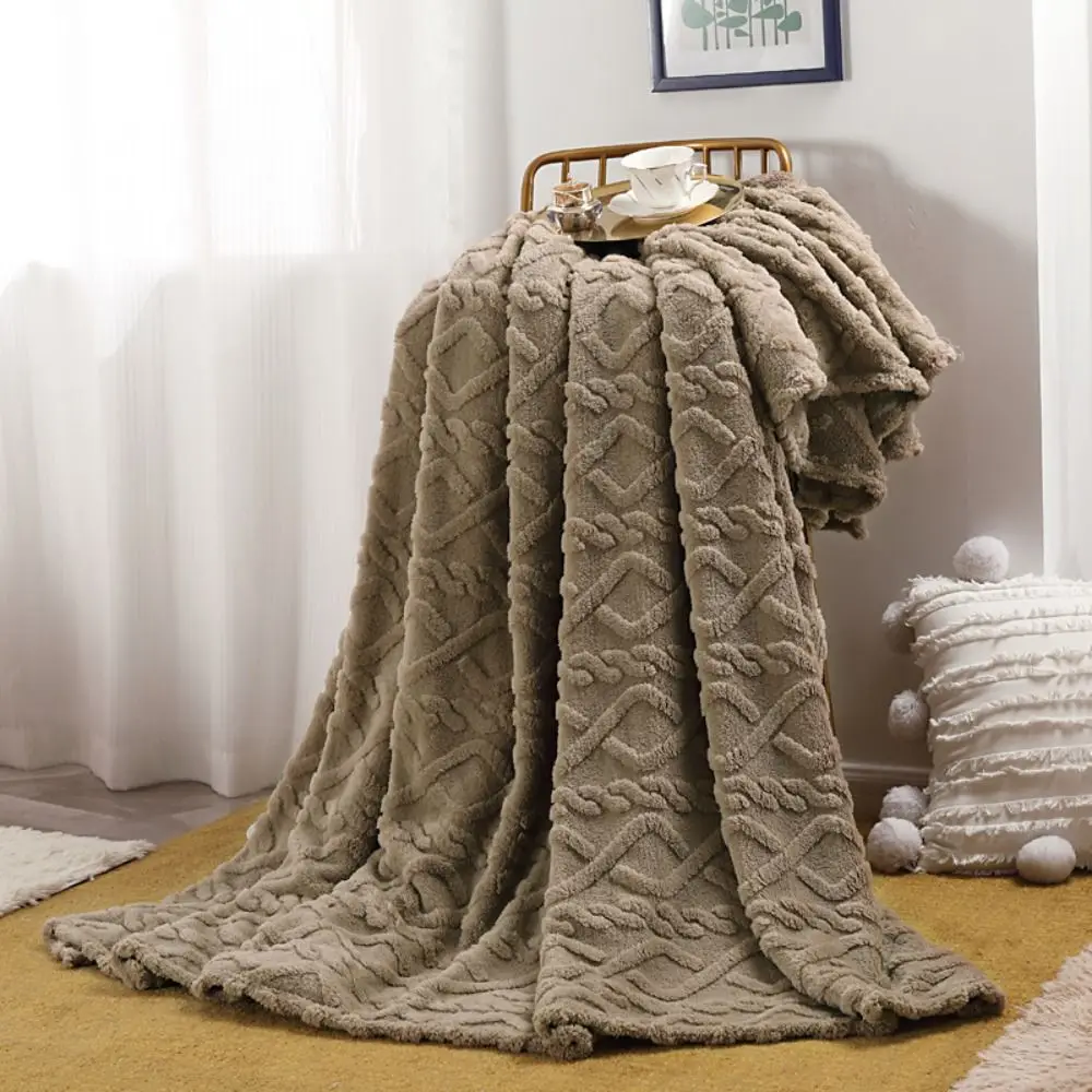 Super Soft Solid Color Flannel Blanket Embossed Plush Plush Blanket Warm Throw Blanket Bedroom Bed Living Room Sofa Couch