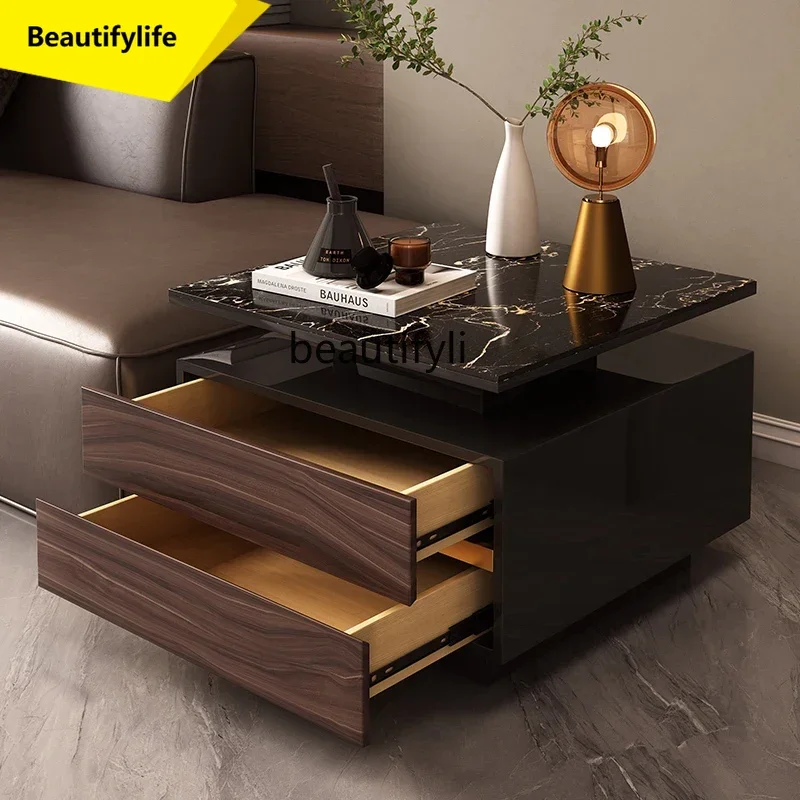 

LL A57 Sofa side cabinet square modern simple rock slab coffee table living room walnut color square table