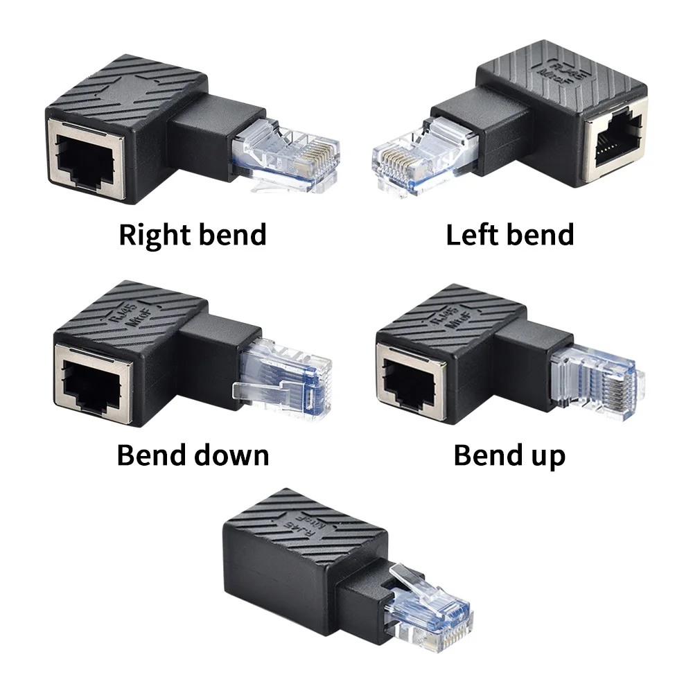 1pcs RJ45 Male To Female Converter 90 Degree Extension Adapter for Cat5 Cat6 LAN Ethernet Network Cable Connector Extender