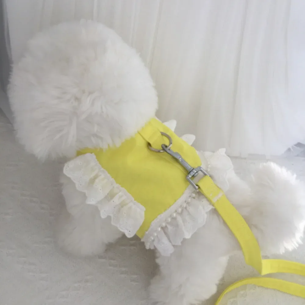 Dog Collar Skirt Cute Pet Harness with Breast Strap Rope Puppy Cat Dogs Clothes Harness Vest Dog Dress Pearl Skirt Pets Supplies