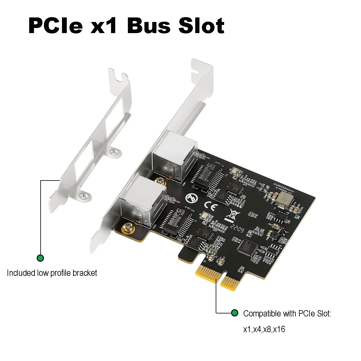 IOCREST 2.5GBase-T Gigabit Network Adapter with 2 Ports 2500Mbps PCIe 2.5gb Ethernet Card RJ45 LAN Controller Card