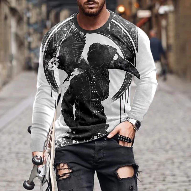 Visual Illusions 3D Printed Summer Men's Round Neck T-shirt Casual Long Sleeve Oversized T Shirt Fashion Pullover Men Clothing