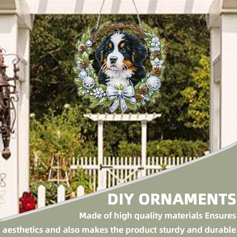 2D Flat Dog DIY Acrylic Rhinestone Diamond Art Window Pendants Door Decoration