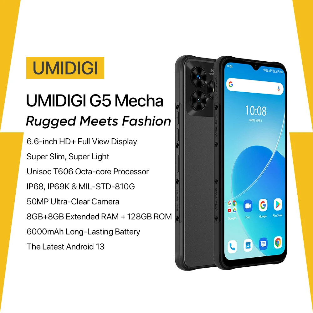 mecha octa core smartphone celular 66 tela fhd android 13 bateria 6000mah 8gb mais 128gb camera 50mp umidigi g5 01