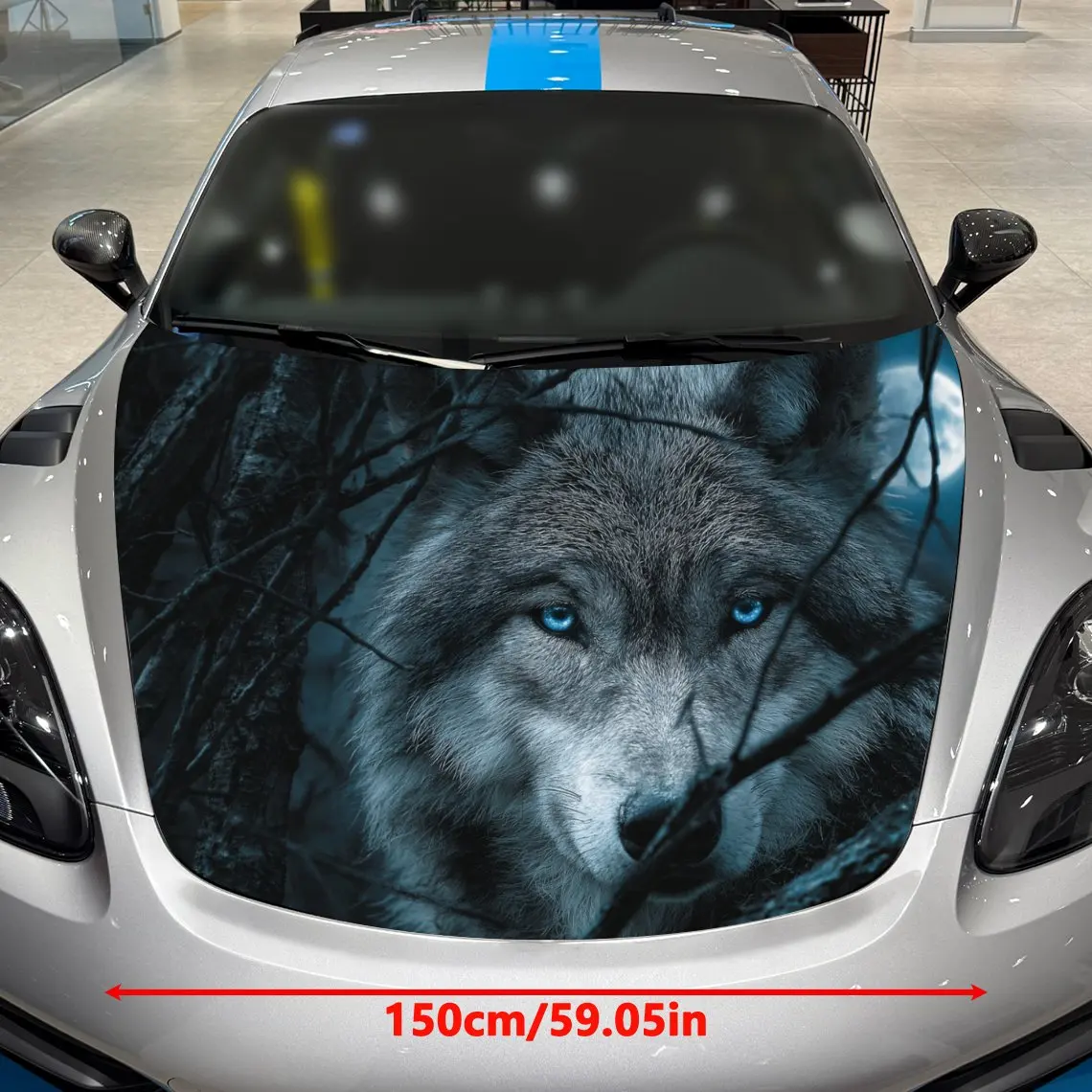 Night Moon Blue Eyes Wolf Car Hood Stickers, Decorative Car Packaging Paper, Bold Designs, Halloween Decorations, Car Parts Acce