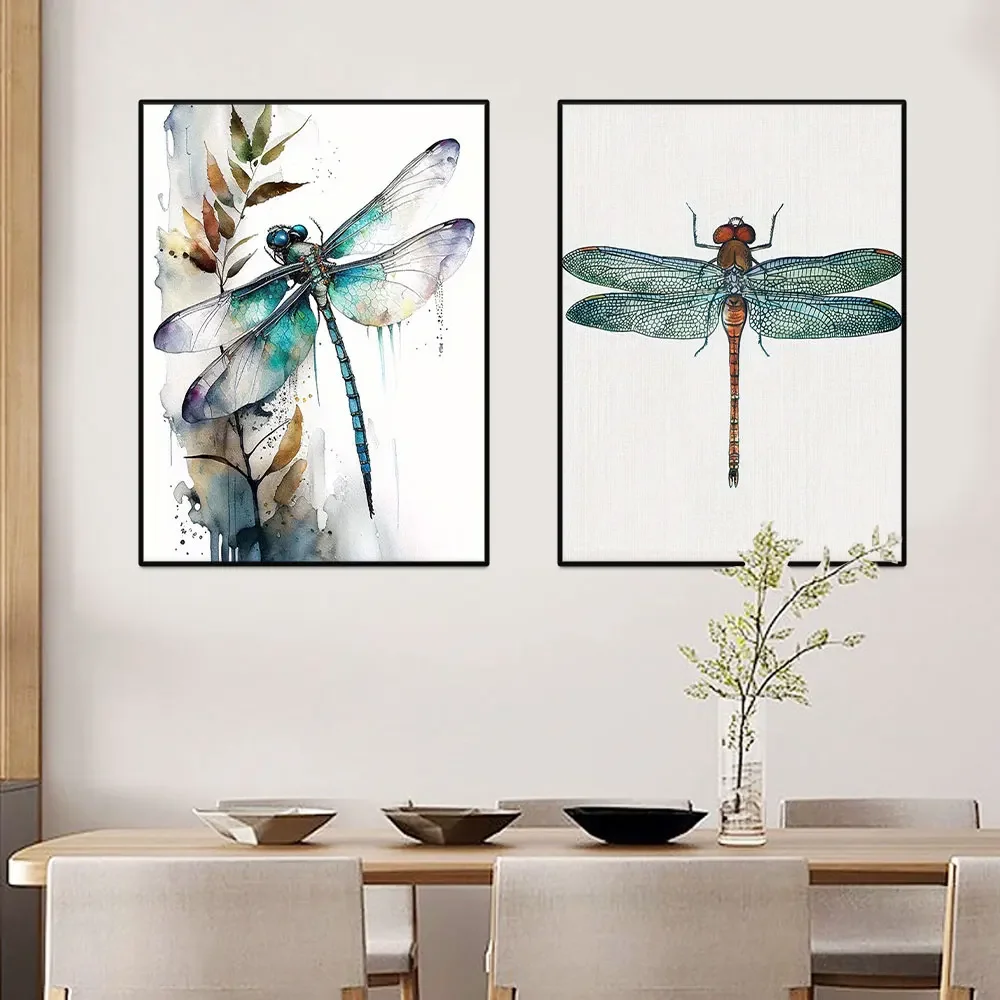 1pc frameless Canvas Painting Dragonfly Canvas Scrawl Painting Coloured Drawing Posters High-definition Prints Wall Artwork Pict