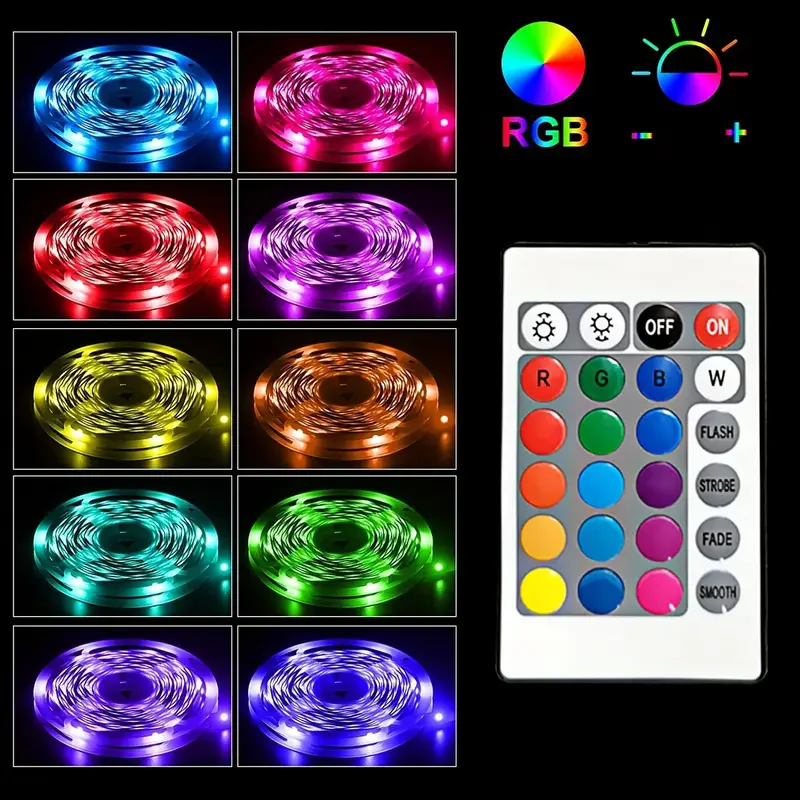 LED 5050 Strip Light 24 Keys Infrared Remote Control RGB USB Bright Ideal for Bedroom TV Wall and Living Room Hallway Cabine