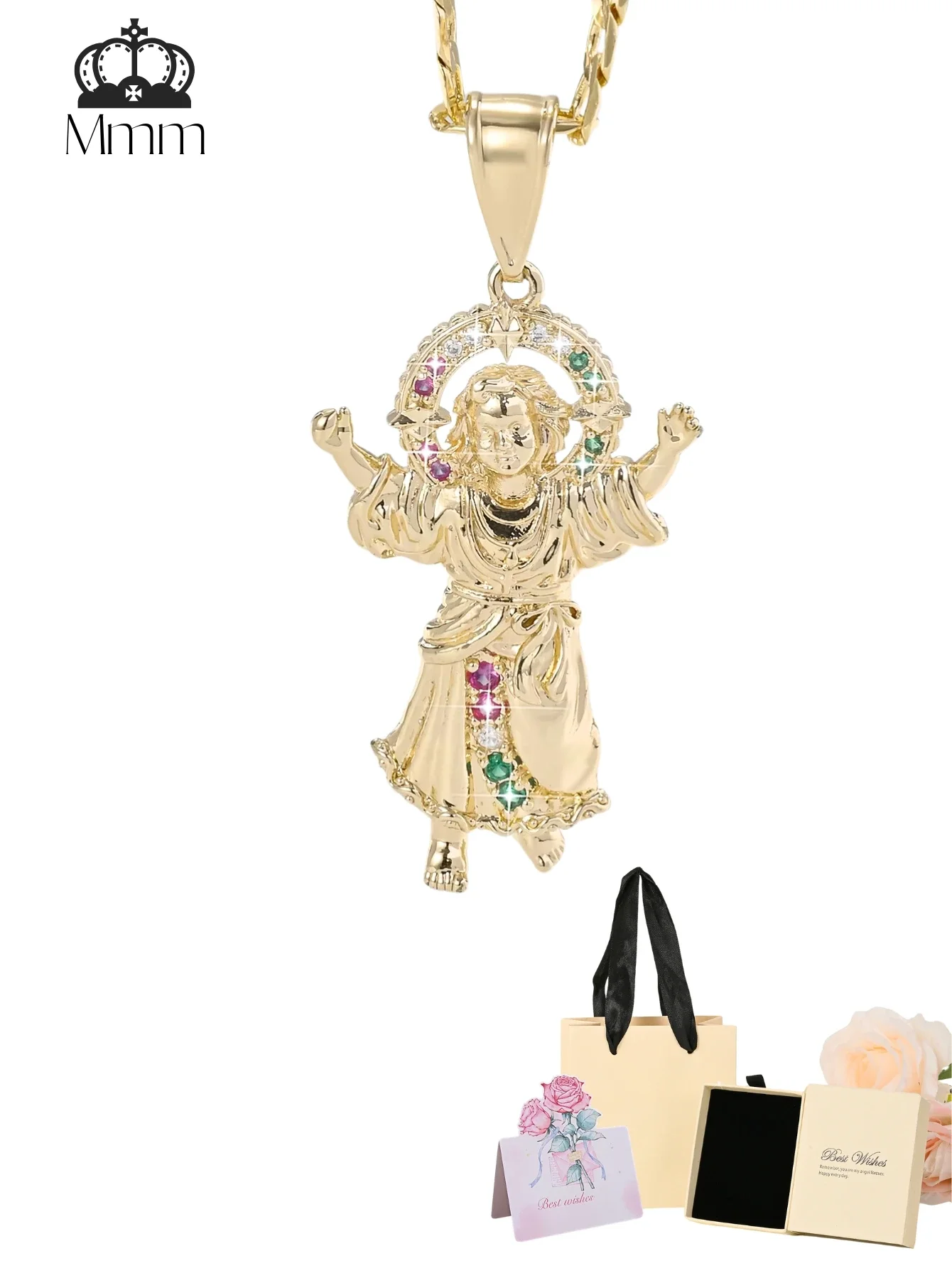 holy child religious pendan necklace jewelry zirconia brass miraculous medal catholic saint holy child necklaces gift