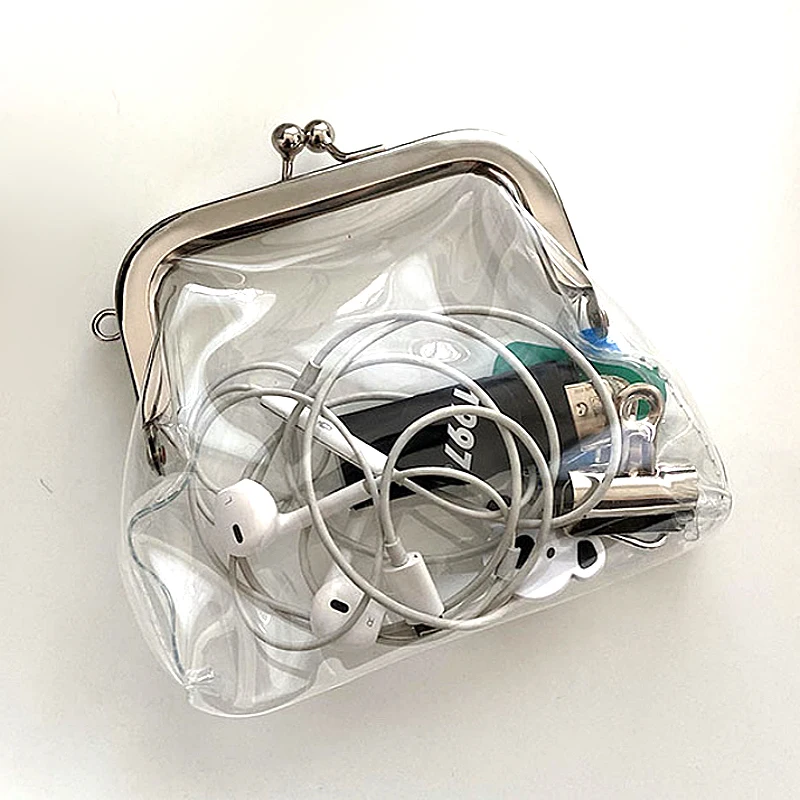 Fashion Transparent PVC Coin Purse Women Vintage Hasp Headphone Lipstick Storage Bag Korean Version Bank Credit Card Key Wallet