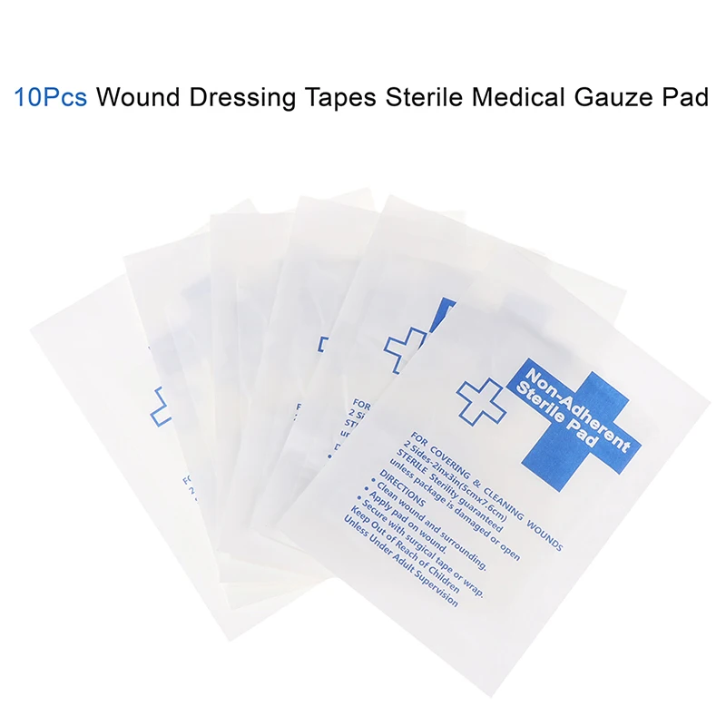 10Pcs Waterproof Gauze Pad Non-adherent Pad First Aid Kit Wound Dressing Tapes Sterile Medical Gauze Pad