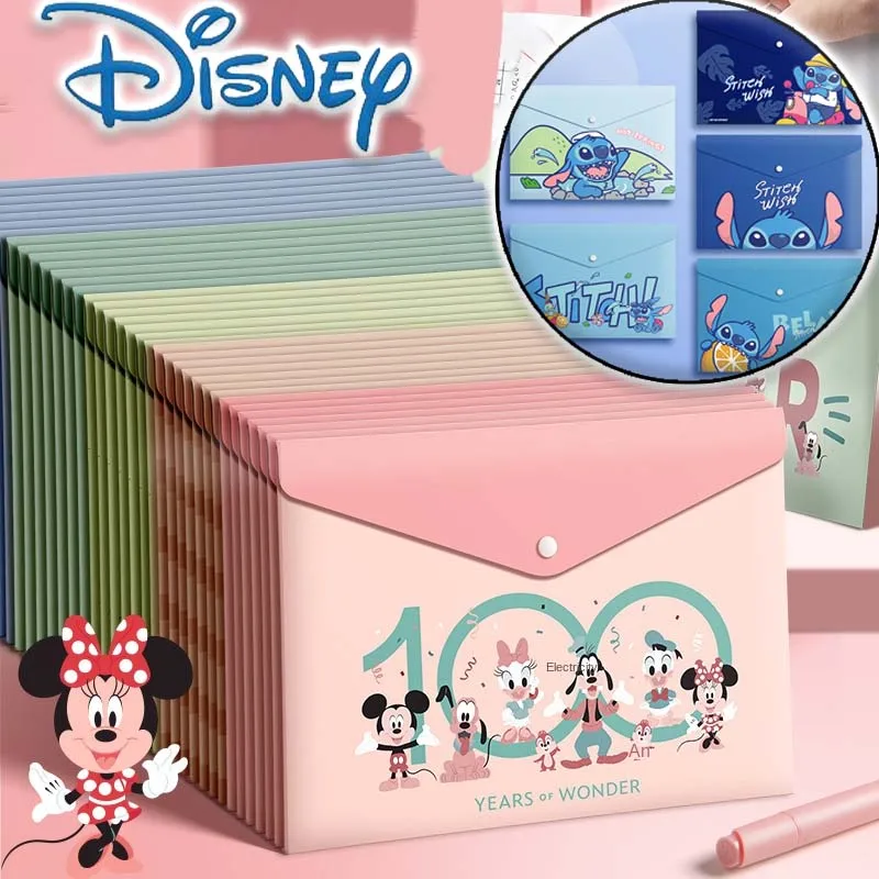 Bolsas de archivo simples de dibujos animados de Mickey Mouse de Disney, bolsas de archivos transparentes impermeables de gran capacidad, papelería de oficina para estudiantes, regalos nuevos