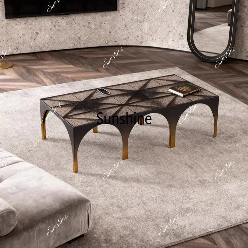 Light luxury modern colored glass tea table Italian living room water ripple long coffee table*/