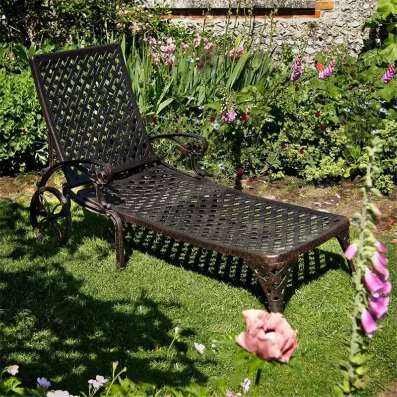 for Outdoor Cast Aluminum Lounger Pool Bed Garden Hotel Villa Metal Rest Chair Sun Protection