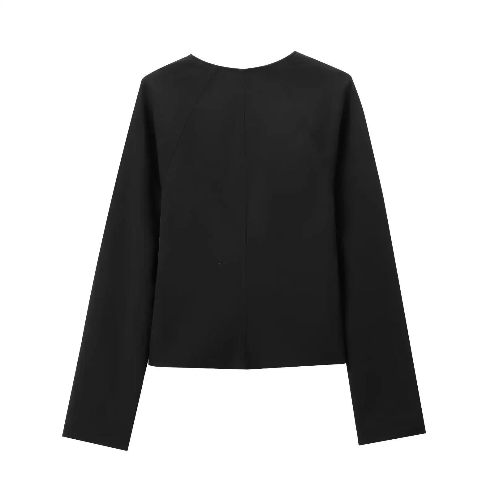 Women Bow Buckle Black Blazers Spring Autumn Deep V-neck Jackets Coats