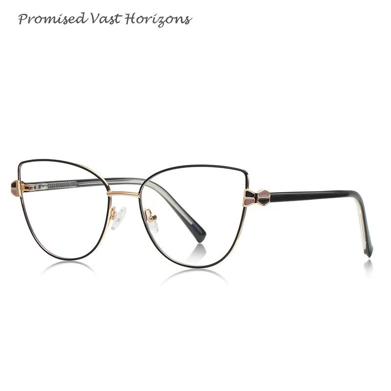 Dipinto doppio color caramello in metallo su acciaio inossidabile con lenti Plano decorative anti luce blu Montature per occhiali Cat Eye popolari