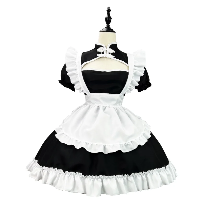 Costume de femme de chambre Anime chinois Chongsam, grande taille, princesse Lolita, Halloween, noir, blanc, école japonaise, vêtements Kawaii