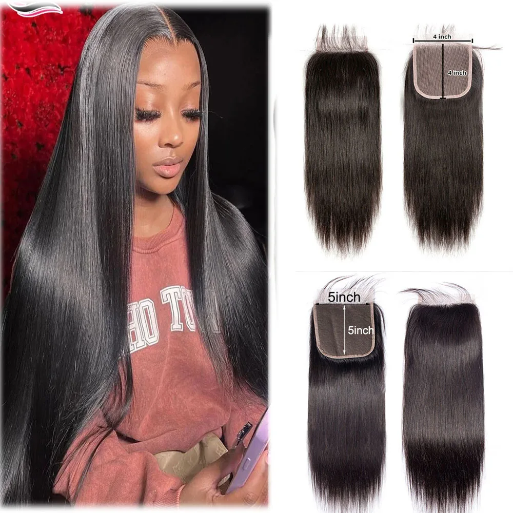 

Straight 4x4 5x5 Lace Closure Human Hair 4x4 5x5 Transparent Lace Closure Brazilian Hair Hand Tied Hair Length (10-24 inch)