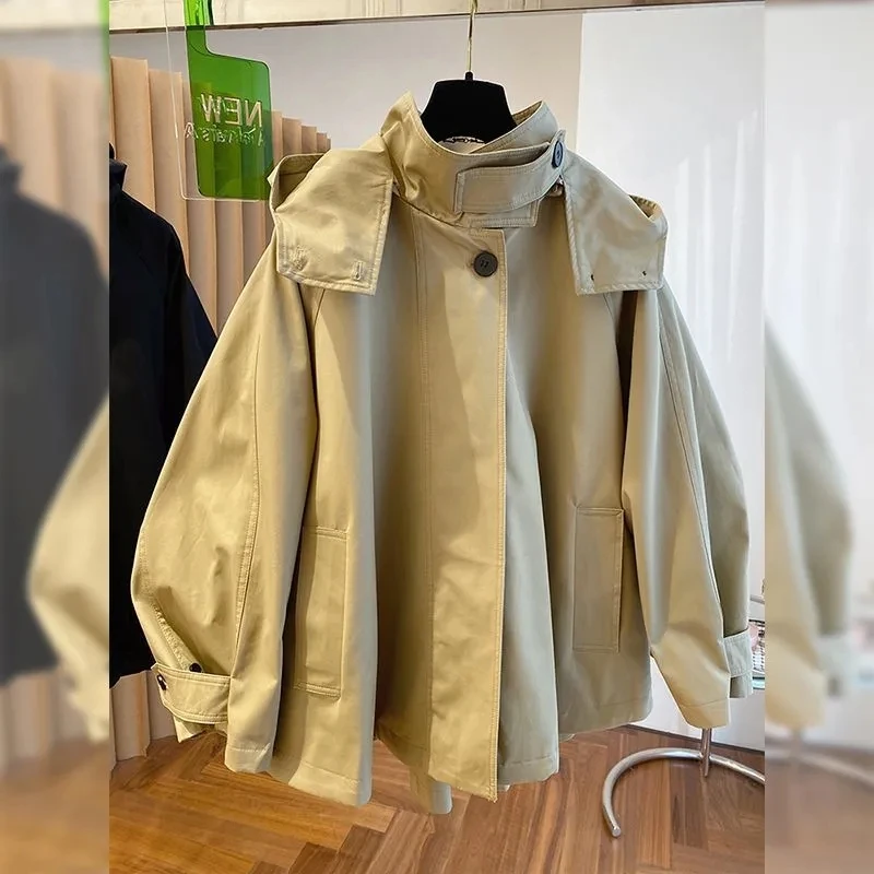 ผู้หญิง Windbreaker ฤดูใบไม้ผลิฤดูใบไม้ร่วงเกาหลีรุ่น Hooded Lady Outerwear Leisure ขั้นสูงสบายสุภาพสตรี Trench Coat JJ389