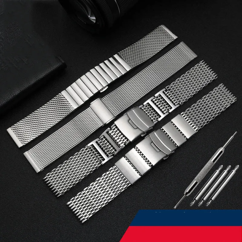 20/22/24mm Steel Dive Shark Mesh for Milanese Watch Bracelet Strap Band Weaving Double Snap Strap  For Breitling Omega Seiko