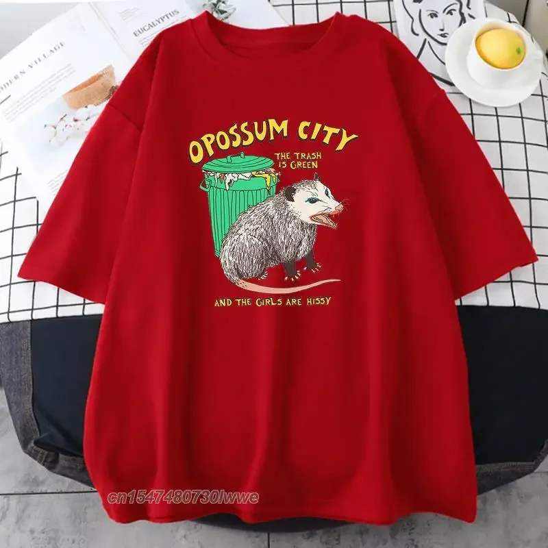 The Trash Is Green Opossum City Print Womens T Shirt Hip Hop Loose Tshirt Street 100% Cotton Tees Shirts Quality Tshirt Women