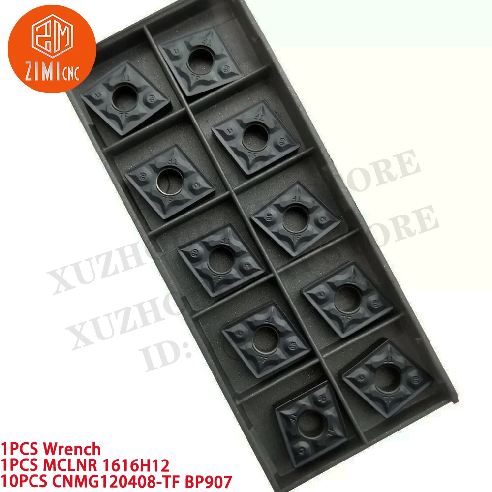 1 pièce MCLNR1616H12 16 mm Tour en carbure Porte-outil de tournage + 10 pièces CNMG120408-TF Inserts en carbure Outil de coupe mécanique en métal CNC