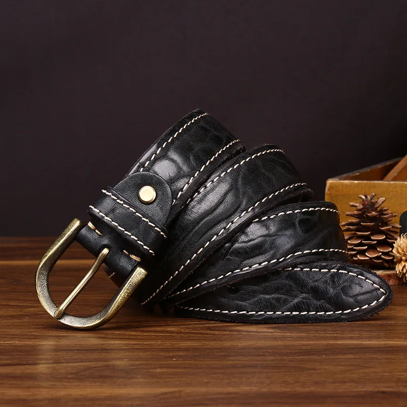 Men's Genuine Leather Jeans Belt Pin Buckle Fashion Leather Belts for Men Width:3.8cm Length:110-125cm