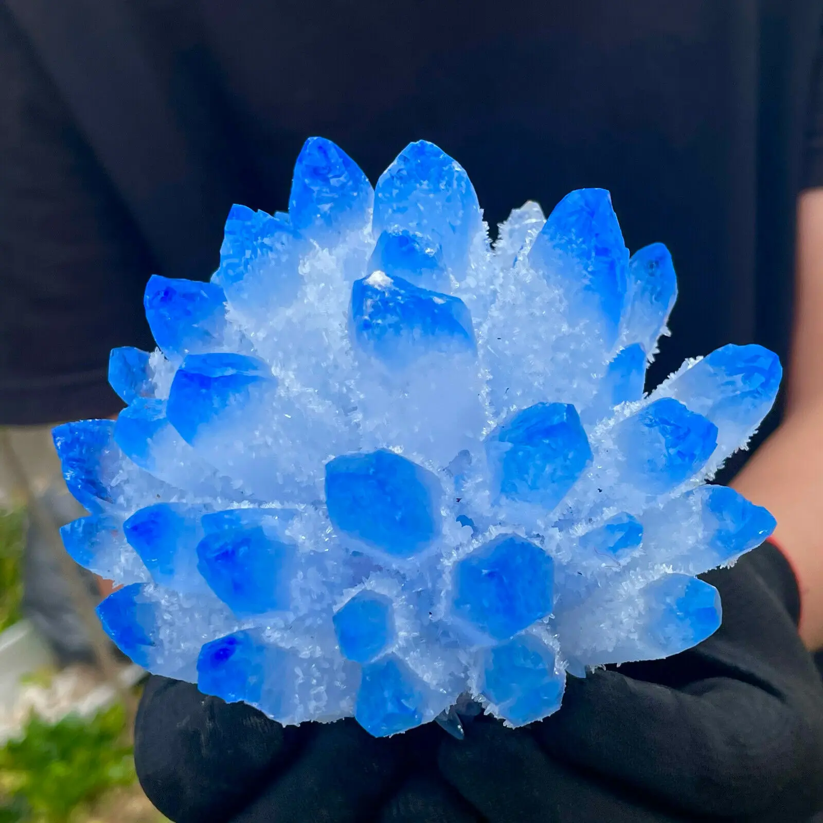 

Rare Beautiful Blue Phantom Quartz Crystal Cluster Specimen Cured