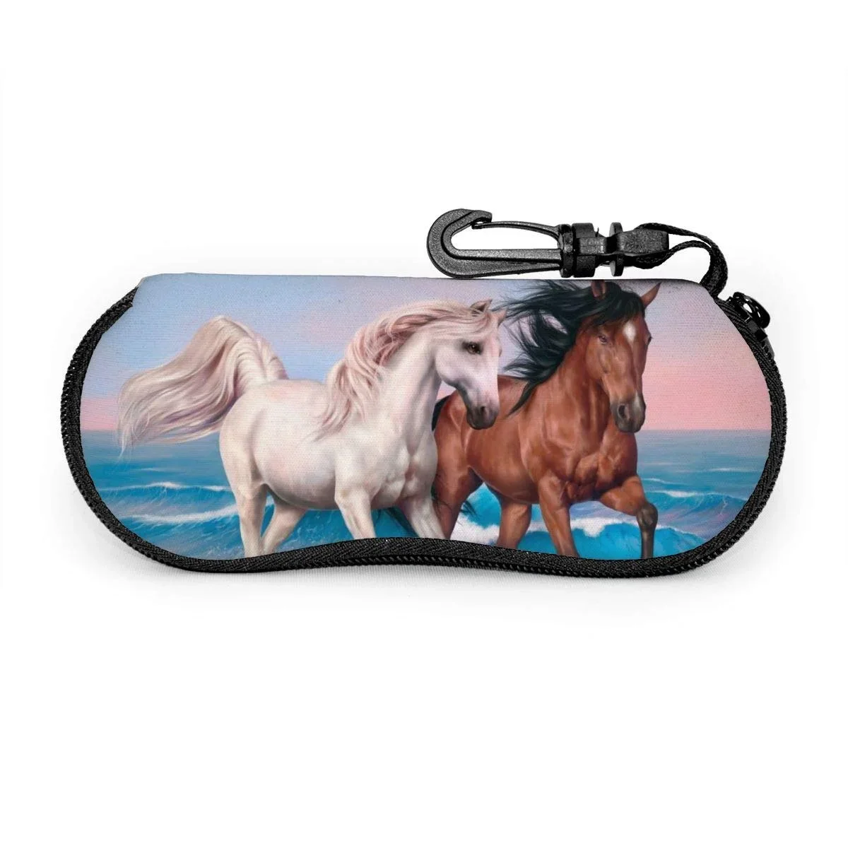 Soft Sunglasses Case With Carabiner Keychain, Reindeer Pattern Ultra Light Portable Neoprene Zipper Eyeglass Bag